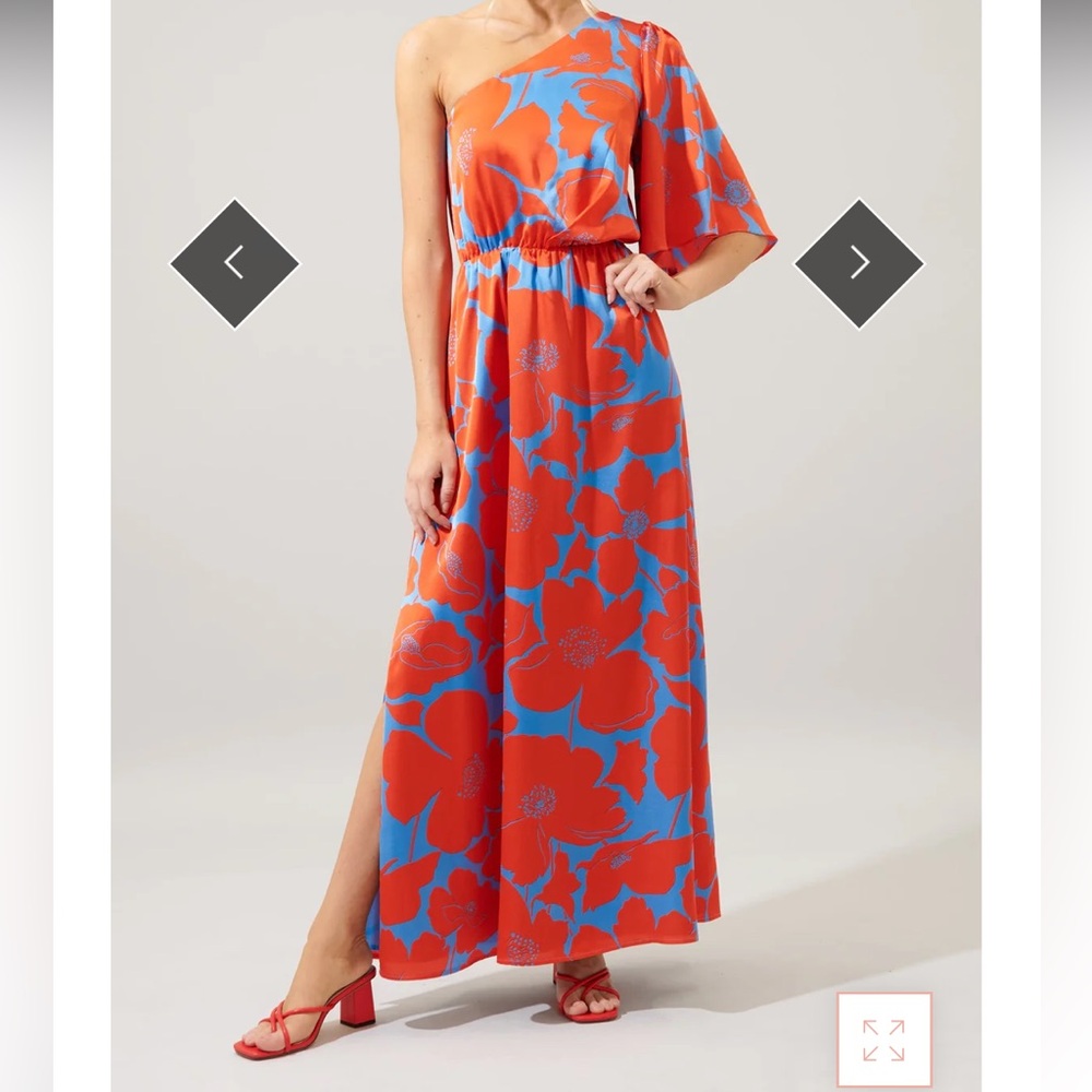 Sugarlips One-Shoulder Dress in Red and Blue Floral